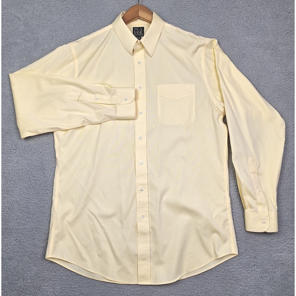 Jos A Bank Dress Shirt Mens 16.5/33 Yellow Travelers Collection Tailered Fit